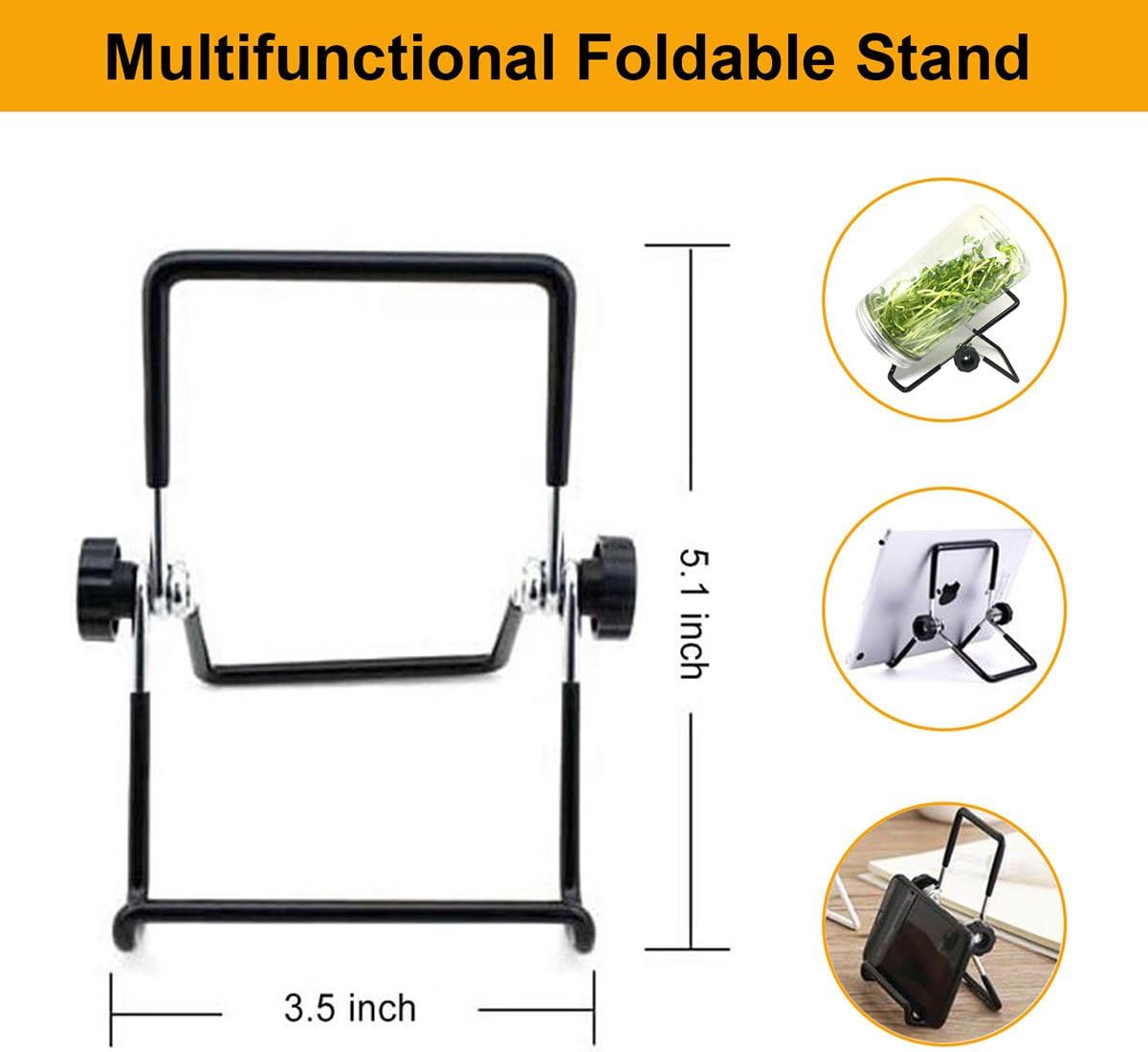FEESHOW Sprouting Jar Stand, Stainless Steel Sprouting Lid Stands Kit for Mason Jar and Phone iPad Tablet Stand 2 Pack Black One Size