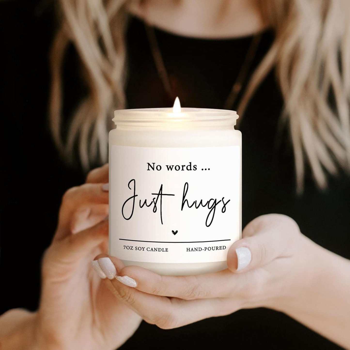 Shqiueos Sympathy Gifts for Loss of Loved One-No Words Just Hugs Lavender Scented Candle, Bereavement Gift Idea, Memorial, Grief, Thinking of You, Get Well, Comfort Condolence Gift (White)