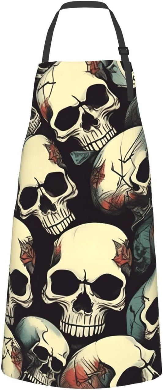 YANYU Skull Skeleton Print 28x33 In Kitchen Apron Stylish Chef Apron w