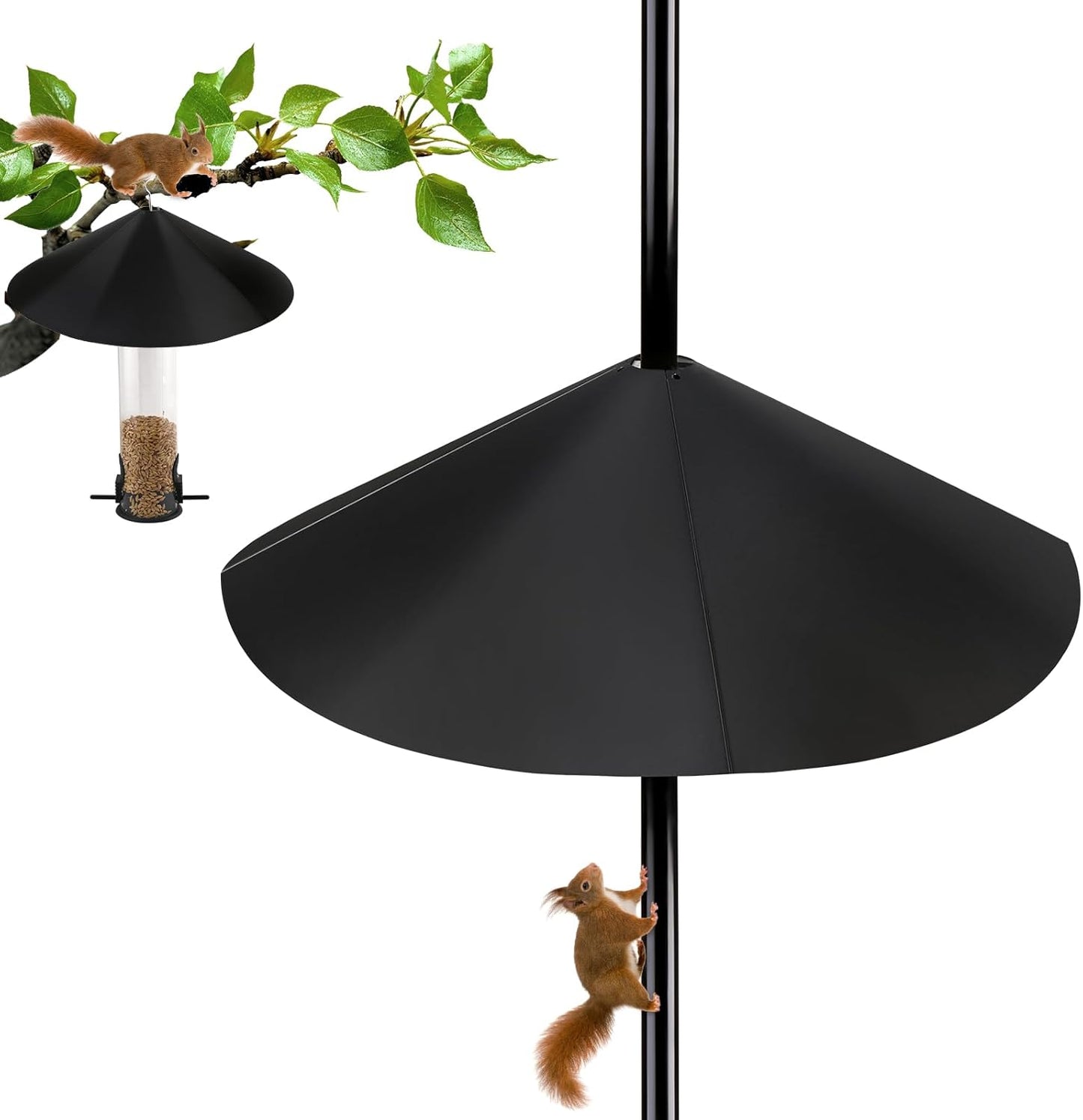 19 Inch Metal Squirrel Baffle for Bird Feeder Pole, 2-in-1 Large Outdoor Squirrel Baffles for Pole Mount and Shepherd’s Hook, Hanging Baffle Feeders to Deter Squirrels or Small Animals - 1PC