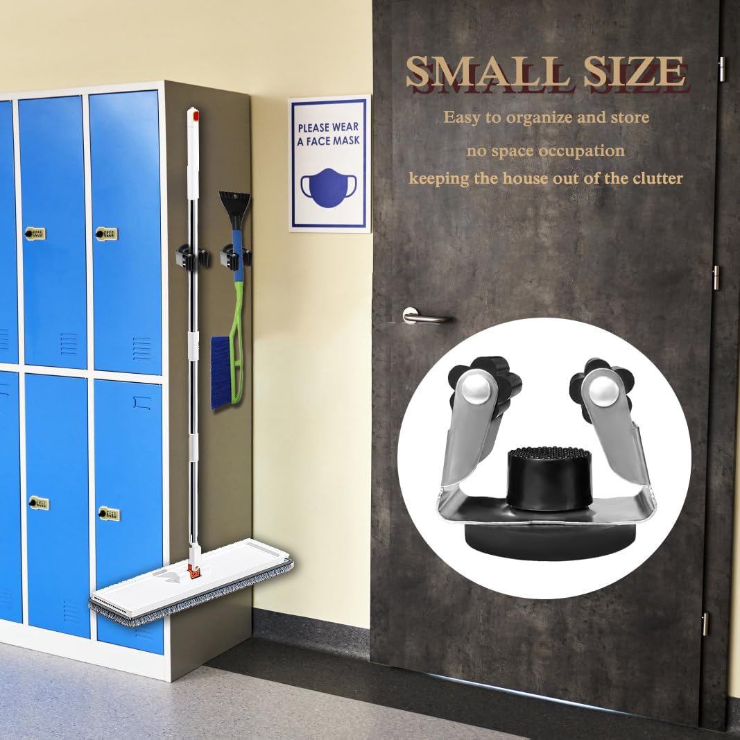 Magnetic Mop Broom Holder Wall Mount, 2pcs Movable Wall Mounted Broom 