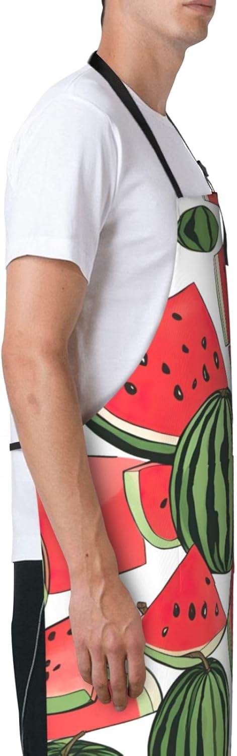 Red Watermelon print Waterproof chef's apron with pocket apron for kitchen cooking baking barbecue and gardening
