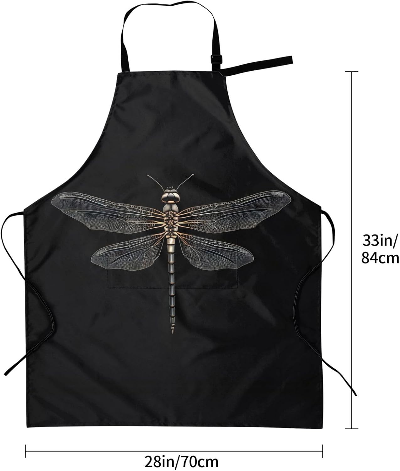 Dragonfly Black print Waterproof apron with pocket adjustable cooking 