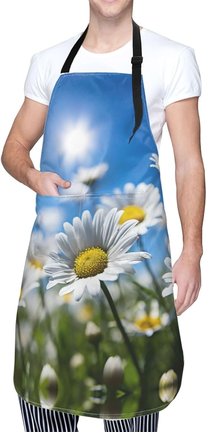 Daisy Flower Picture print Waterproof apron with pocket adjustable cooking apron for adult kitchen bibs to bake