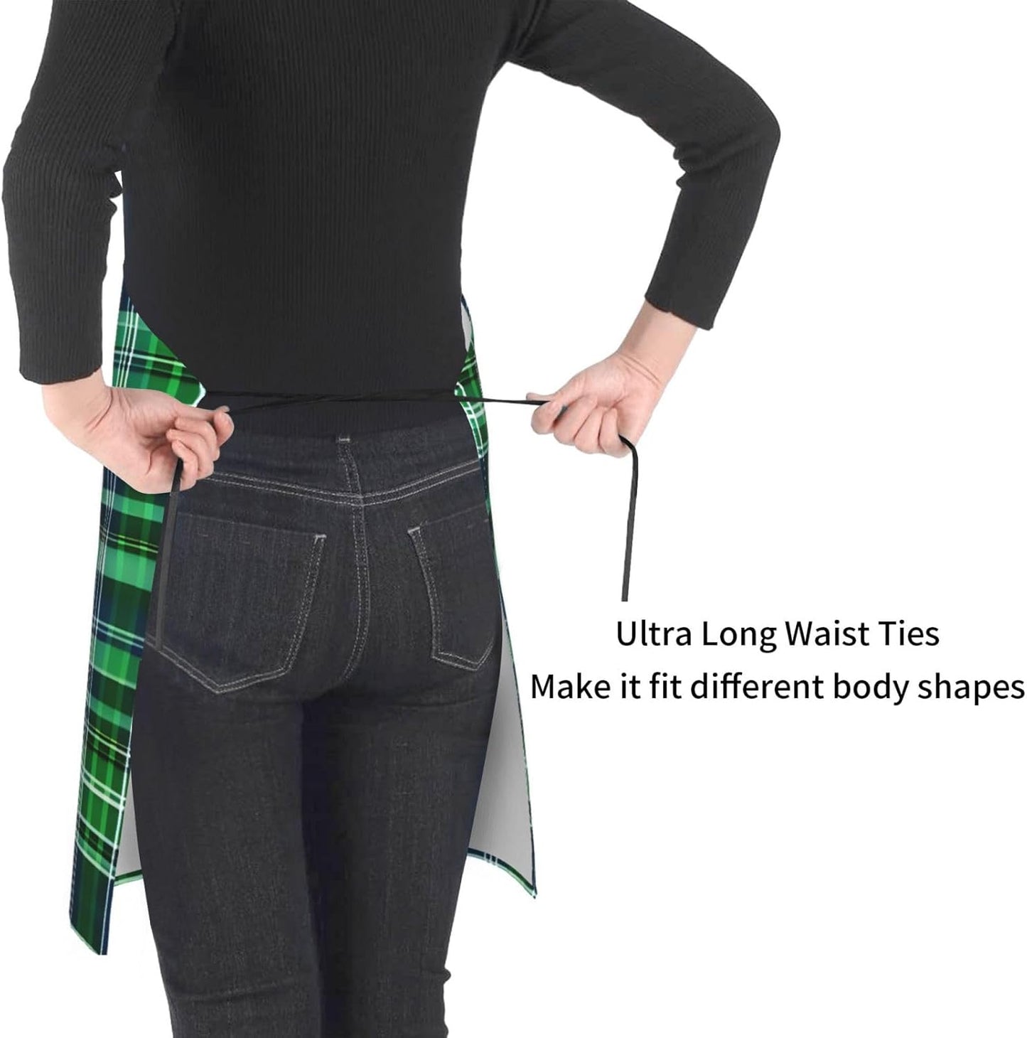 Blue and Green Scottish Tartan print Waterproof apron with pocket adjustable cooking apron for adult kitchen bibs to bake