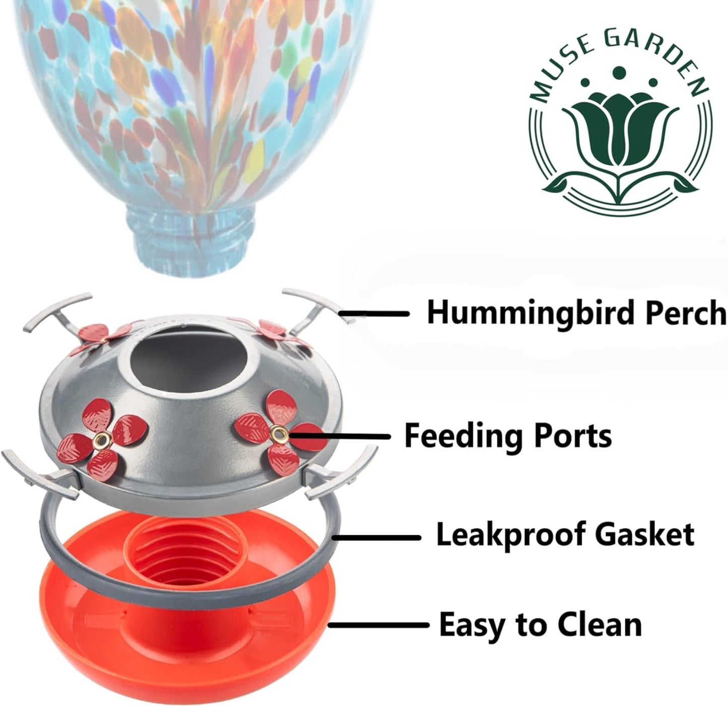 Muse Garden Original Hummingbird Feeder Replacement Metal Base, Exclusive for Muse Garden Hummingbird Feeders Only, No Rust, Safe for Hummingbirds, Thread Diameter 1.7 Inch
