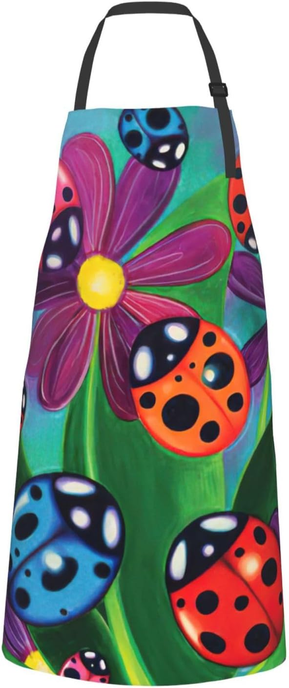 Colorful Ladybird Print Laundry apron 28x33 In Waterproof Kitchen Apron with Pockets for Cooking Baking