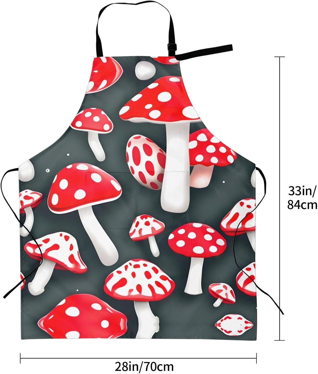 Red White Mushroom Print Laundry apron 28x33 In Waterproof Kitchen Apr
