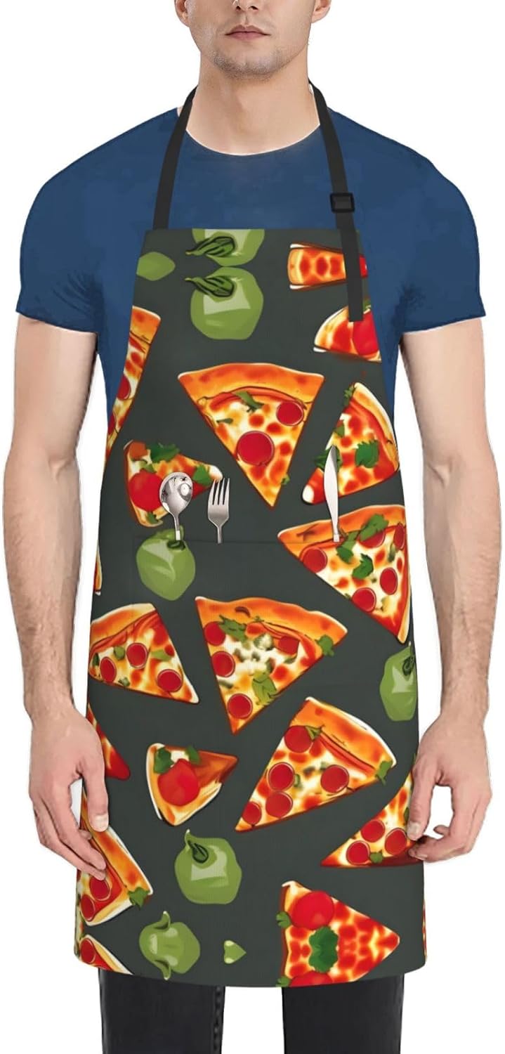 Pizza Pattern print Waterproof chef's apron with pocket apron for kitc