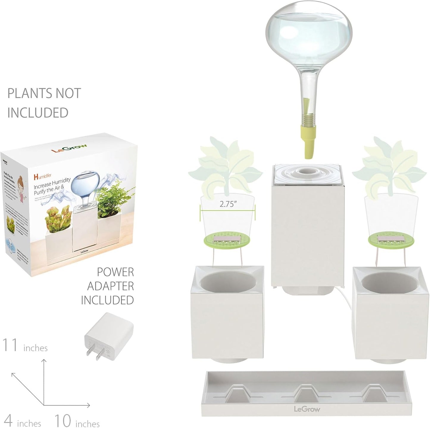 LeGrow Humidifiers for Indoor Plants - Humidifier Small Cool Mist for Plant Indoor and Personal Home and Office Desktop, Auto Shot-Off, 2 Self Watering Pots 10 Days Watering Free