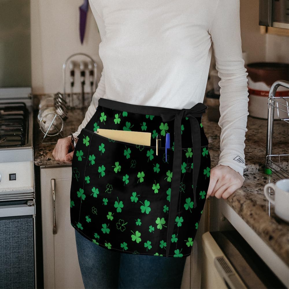WIRESTER Unisex Waitress Apron for Servers, Half Waist Apron With 3 Po