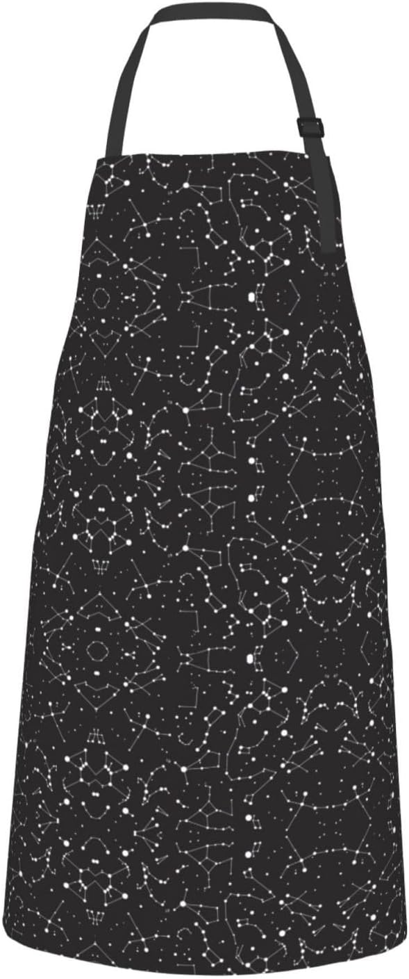 Starry divination constellation Print 28x33 In Adult Kitchen Apron with Pockets Versatile Chef Smock for Cooking Baking