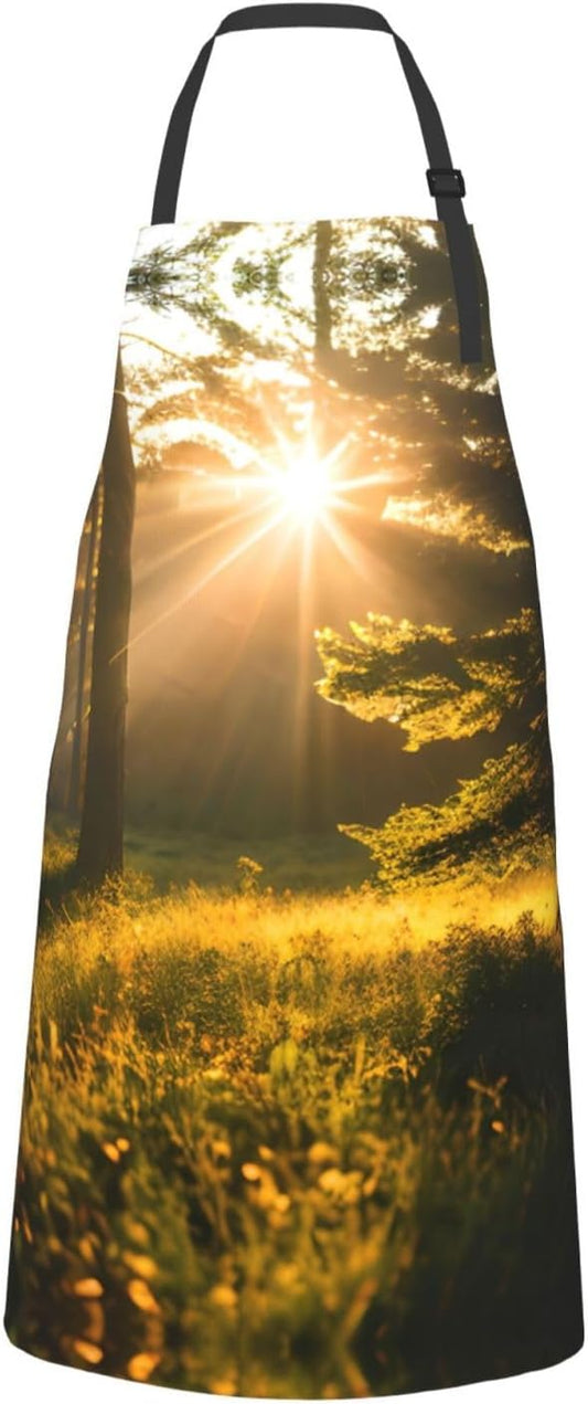Morning Sunlight in Wilderness print Waterproof chef's apron with pocket apron for kitchen cooking baking barbecue and gardening