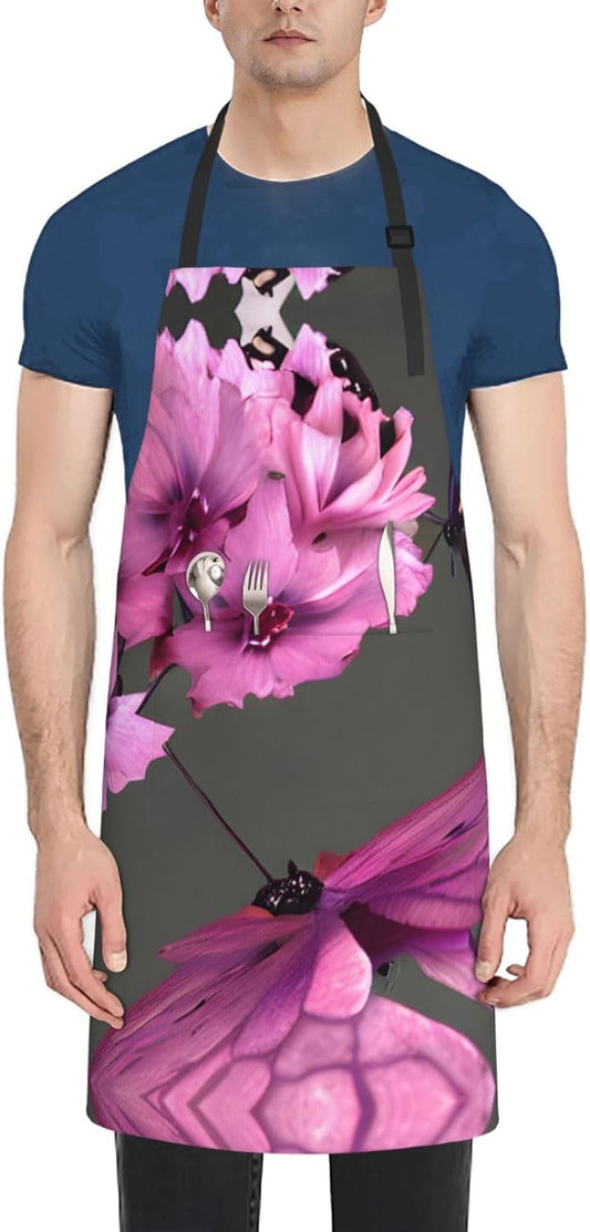 Butterflies Flowers print Waterproof chef's apron with pocket apron for kitchen cooking baking barbecue and gardening
