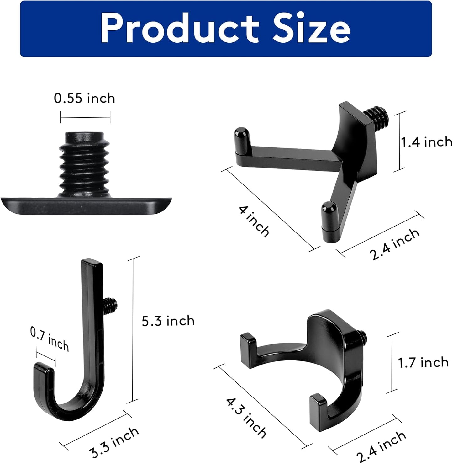 6 Pcs ABS Storage Shed Tool Hooks, Heavy Duty Shed Accessories & Hooks - Compatible with Suncast & Craftsman Sheds, Black J/U/V Shape for Organizing Garden Tools and Hoses in Outdoor Sheds