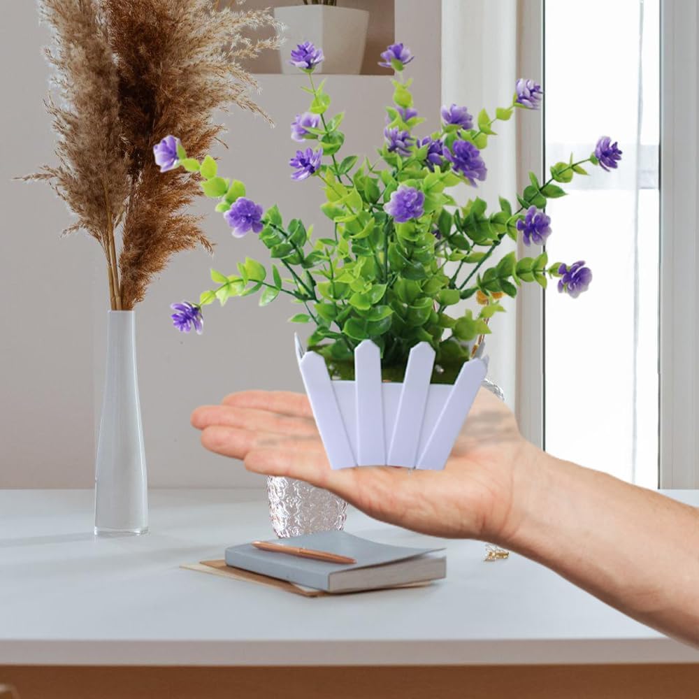 Artificial Faux Plants Flowers,Mini Plastic Potted Fake Flowers Plants,Fence Pot for Outside Home Planter Porch Patio Yard Office Desk Decor