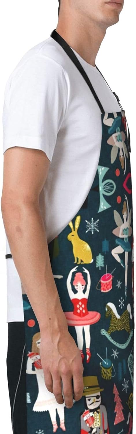 Women's Nutcracker Ballet Xmas Dance print Waterproof apron with pocket adjustable cooking apron for adult kitchen bibs to bake