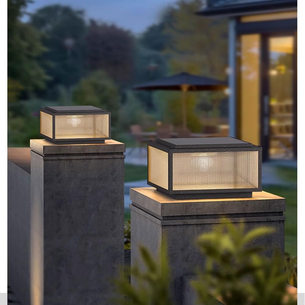 Column Pedestal Light Yard Column Lights with Frosted Glass Outdoor Villa Door Solar Post Lantern Industrial Style Courtyard Wall Lights Garden Yard Landscape Floor Lamp(40cm)