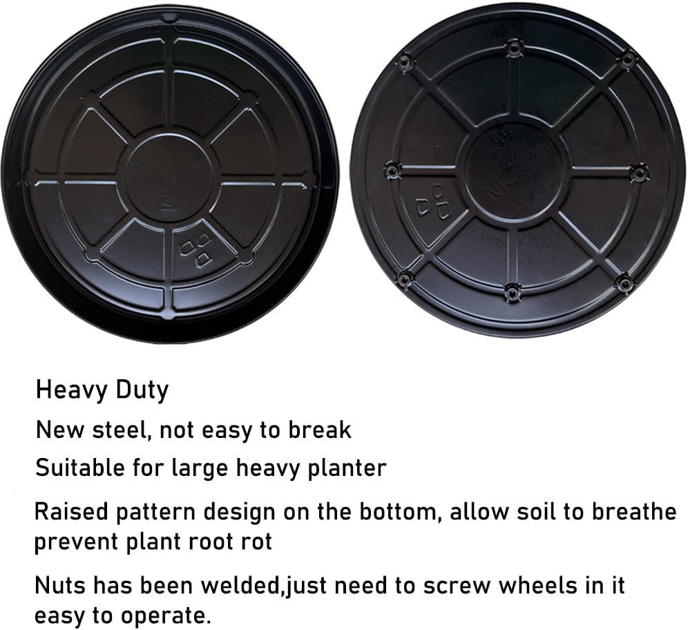 SIAMO 18" Heavy Duty Plant Caddy (470lbs Capacity)-Lockable Non-Scratch Swivel Casters Rolling Plant Stand Dolly Saucer for Large Ceramic Planters & Heavy Trees Indoor & Outdoor,Black