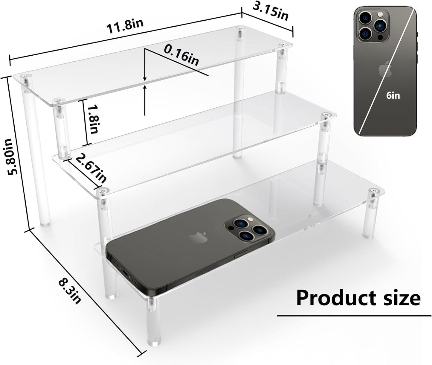 AZEAM Acrylic Riser,Clear Display Risers Stand Perfume Organizer Cologne Acrylic Shelves 3 Tiered Cupcake Shelf for Amiibo Funko POP Figures Food Desserts Holder Collection Cosmetic Vendor Product