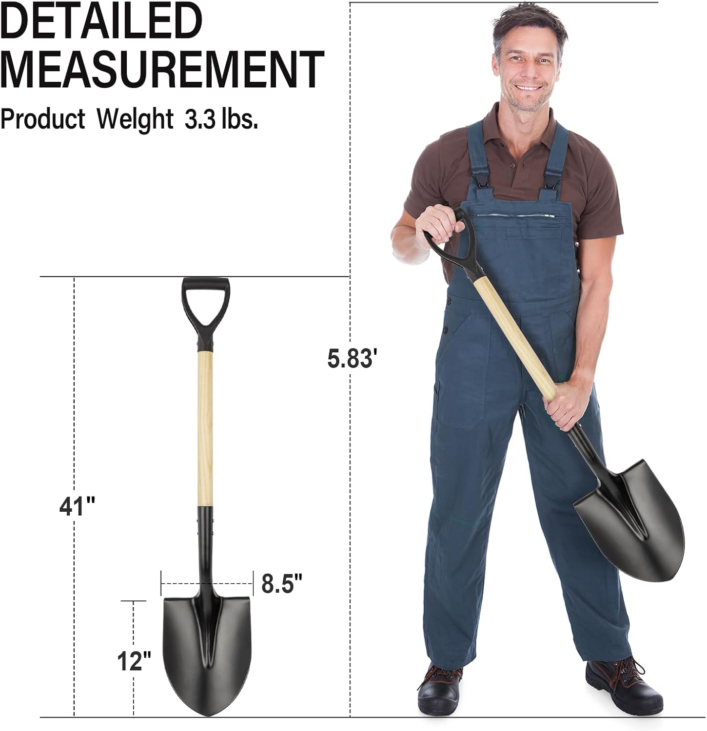 Shovel for Digging,Round Shovel, Garden Tool with D-Handle, 41 Inches 