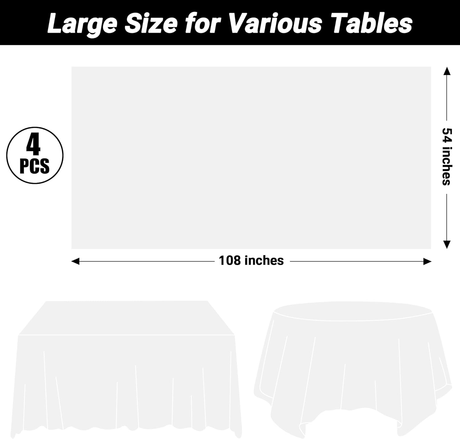 4 Packs White Plastic Tablecloth, Sturdy Disposable Table Cloth, 54 X 