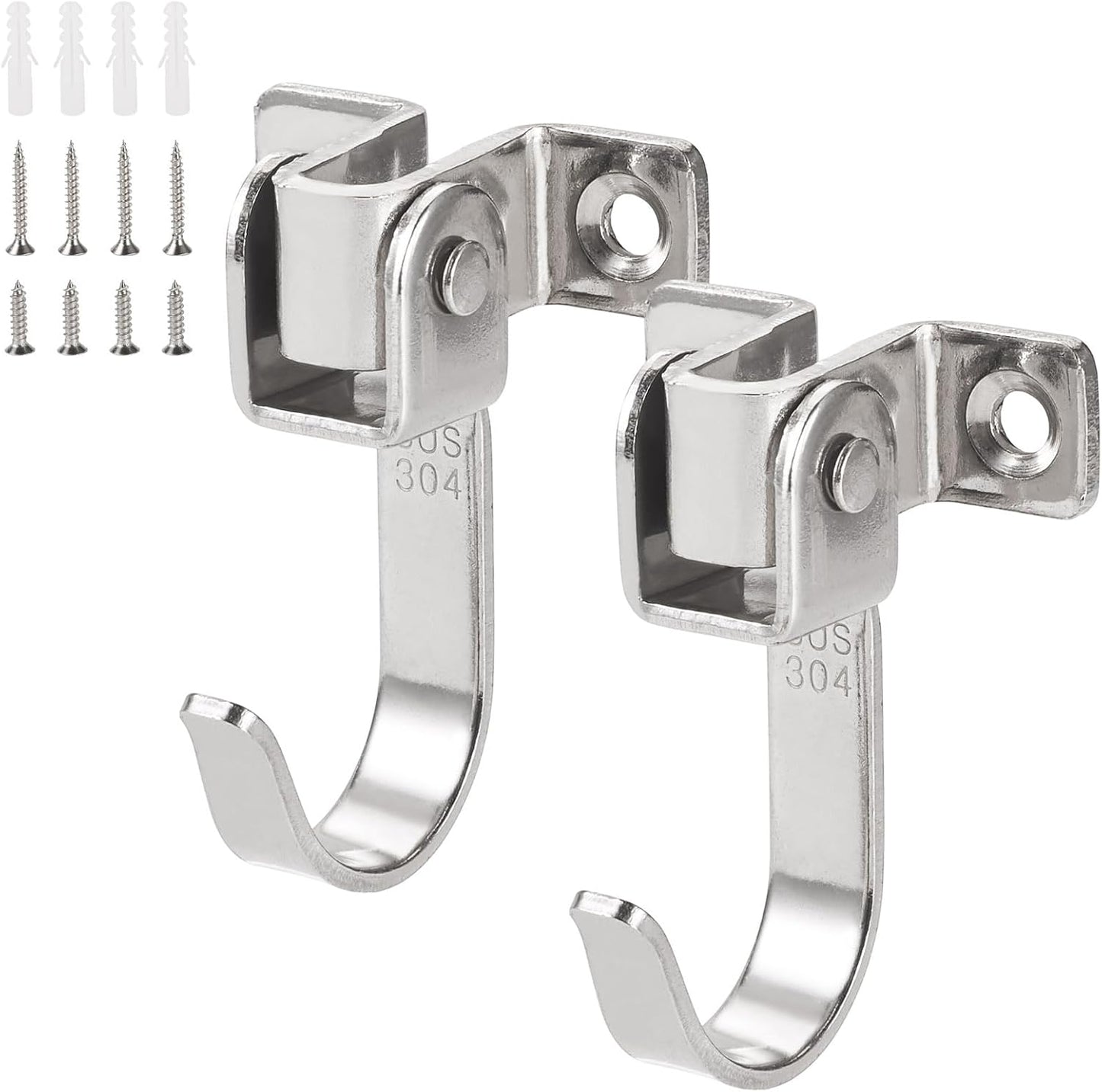 2Pcs Heavy Duty Garage Hooks, Stainless Steel Garage Storage Utility Hooks Wall Mounted Hook Hangers 180° Rotatable Garden Tool Organizer J Hook for Hanging Home Plants Shovels Rakes
