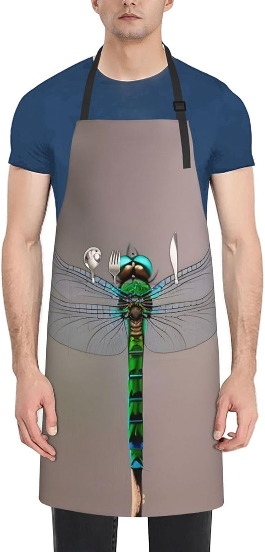 Dragonfly print Waterproof chef's apron with pocket apron for kitchen cooking baking barbecue and gardening