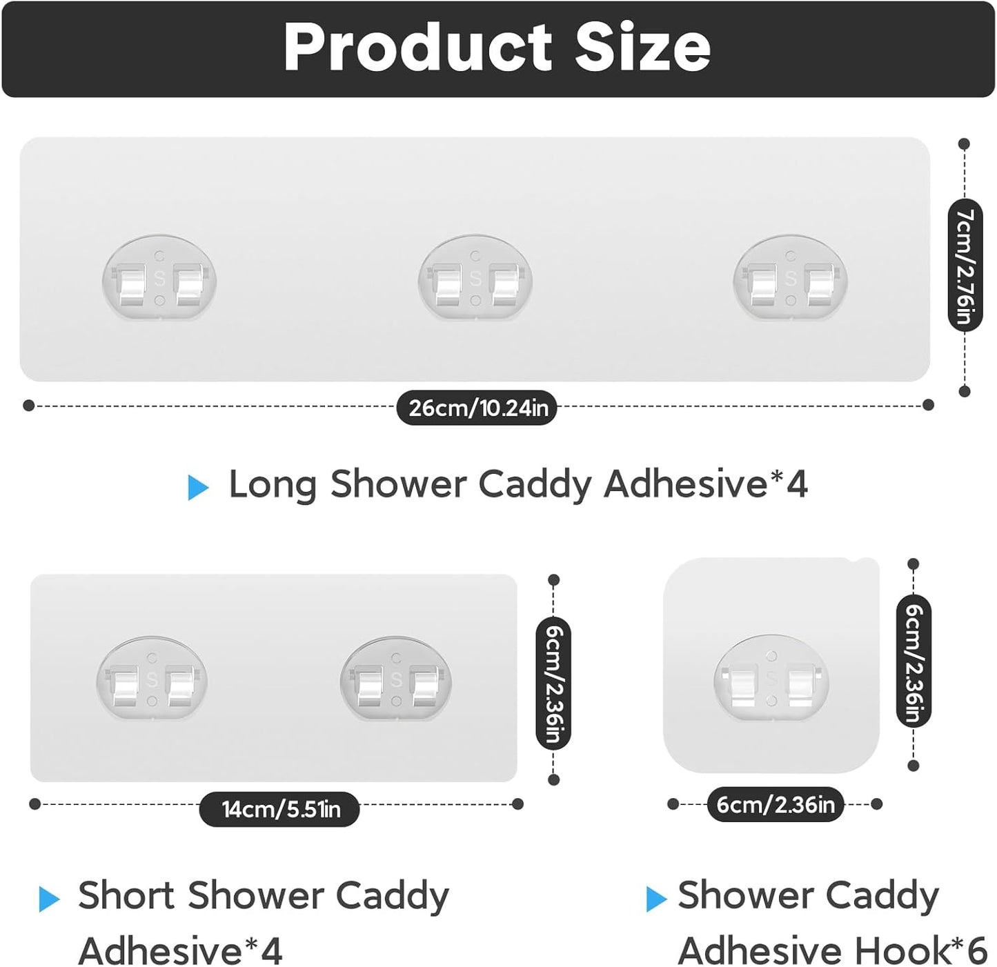 Lsnisni 14 Pack Shower Caddy Adhesive Replacement, Strong Adhesive Hooks, Waterproof Shower Adhesive Strips, No Drilling, for Bathroom Storage Shelves and Kitchen Racks