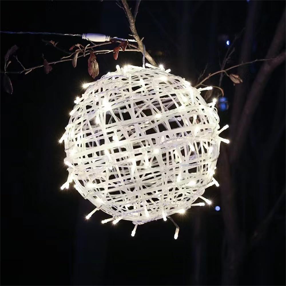 3 Pack Solar Hanging Ball Lights - 7.8Inch LED Waterproof Outdoor Decor Ball Light Christmas Outdoor Garden Lanterns Waterproof Globe Fairy Lights (White)