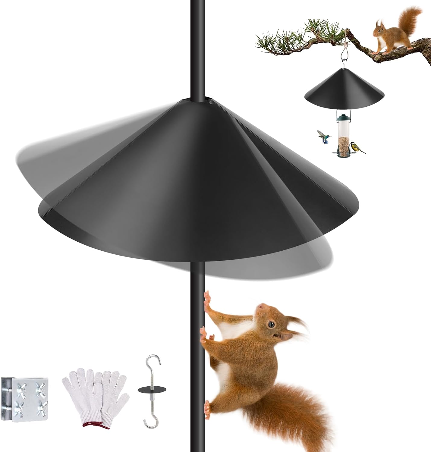 19 Inch Metal Squirrel Baffle,Squirrel Guard for Bird Feeder Without Screws Assemble,Hanging Baffle Outdoor Protect Bird Feeders and Pole Mount from Raccoon Squirrels Rodents