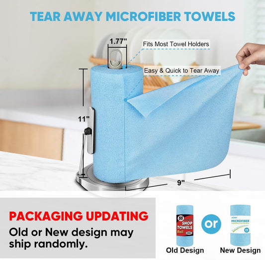 AIDEA Microfiber Cleaning Cloth Roll, Blue Shop Towels 55 Sheets Washa