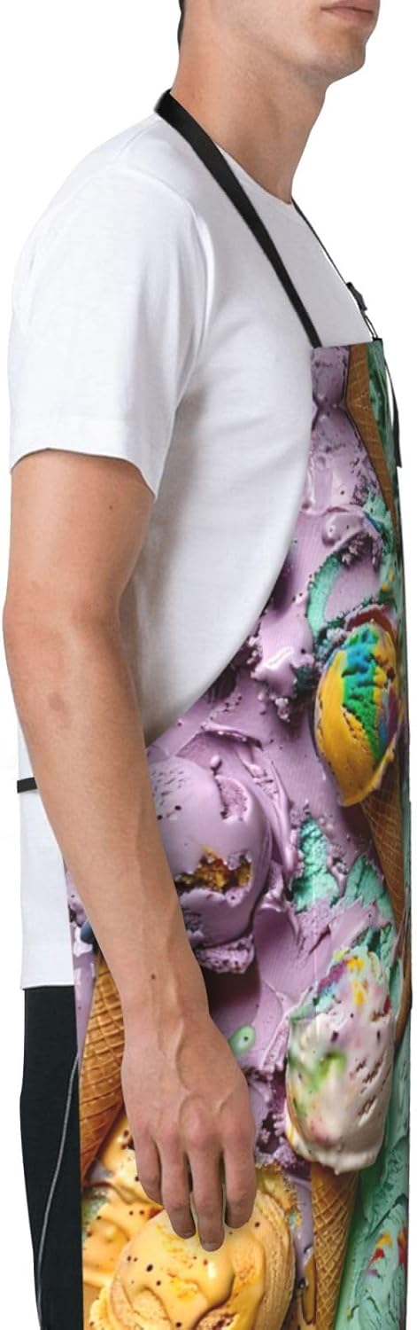 Many colored ice cream print Waterproof chef's apron with pocket apron for kitchen cooking baking barbecue and gardening