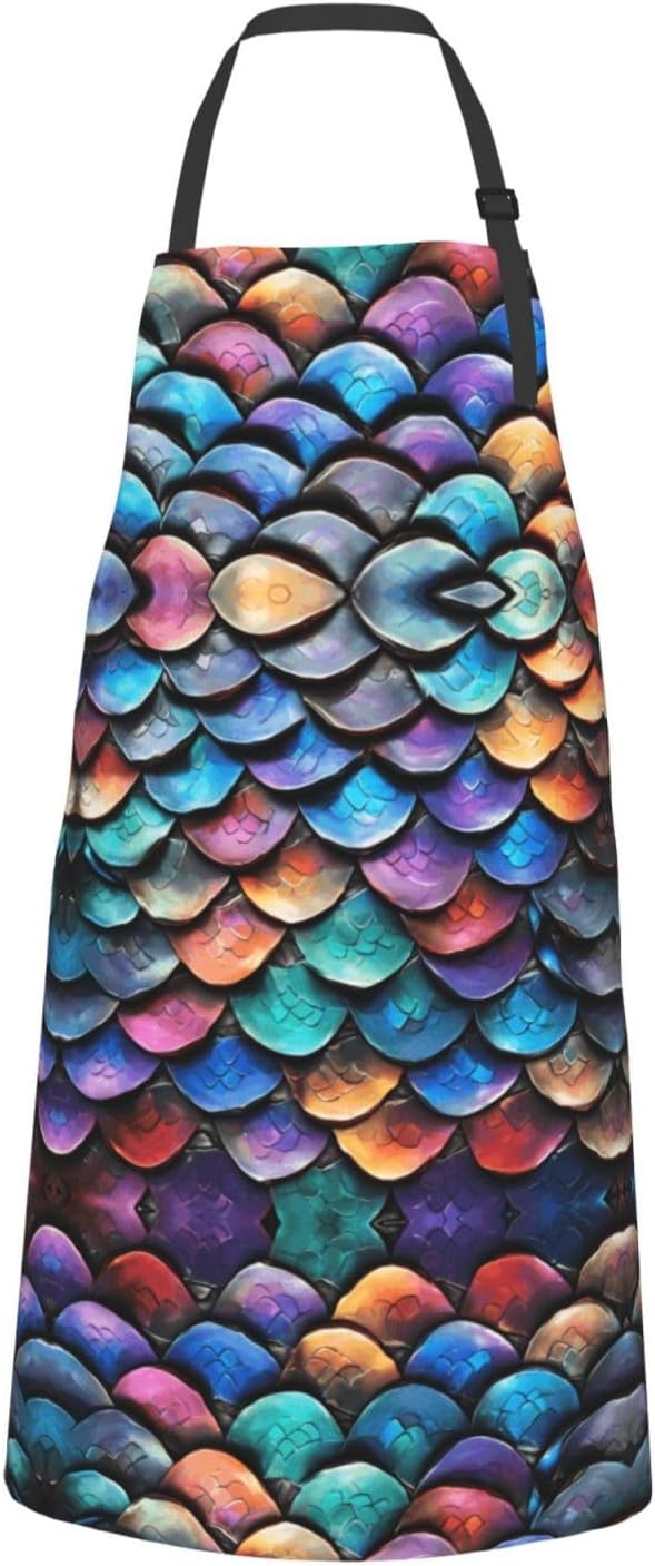 YANYU Dragon Scale Print 28x33 In Kitchen Apron Stylish Chef Apron with Pockets for Cooking Baking Painting