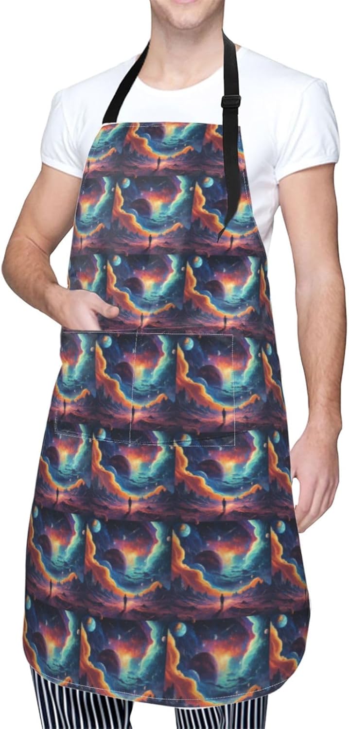 YANYU Galaxy planet Print 28x33 In Kitchen Apron Stylish Chef Apron with Pockets for Cooking Baking Painting