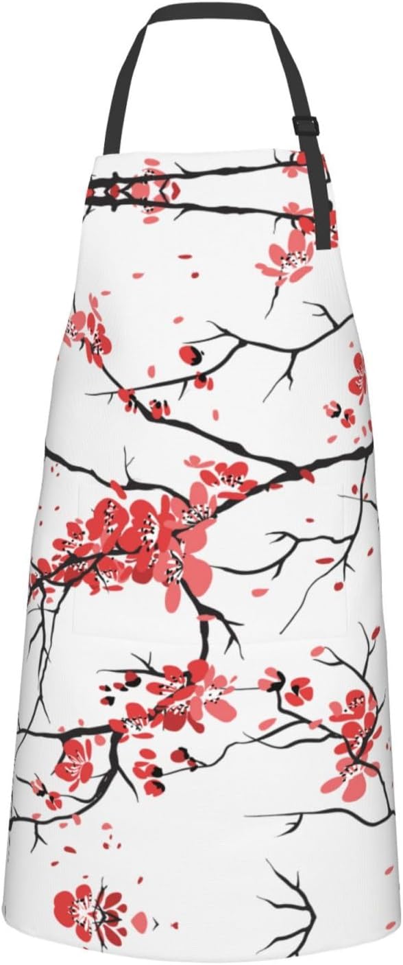delicate cherry blossoms Print 28x33 In Adult Kitchen Apron with Pockets Versatile Chef Smock for Cooking Baking