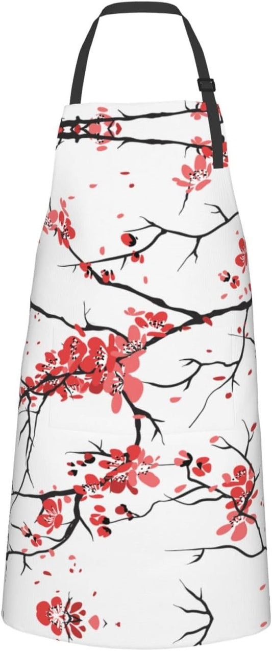 delicate cherry blossoms Print 28x33 In Adult Kitchen Apron with Pockets Versatile Chef Smock for Cooking Baking