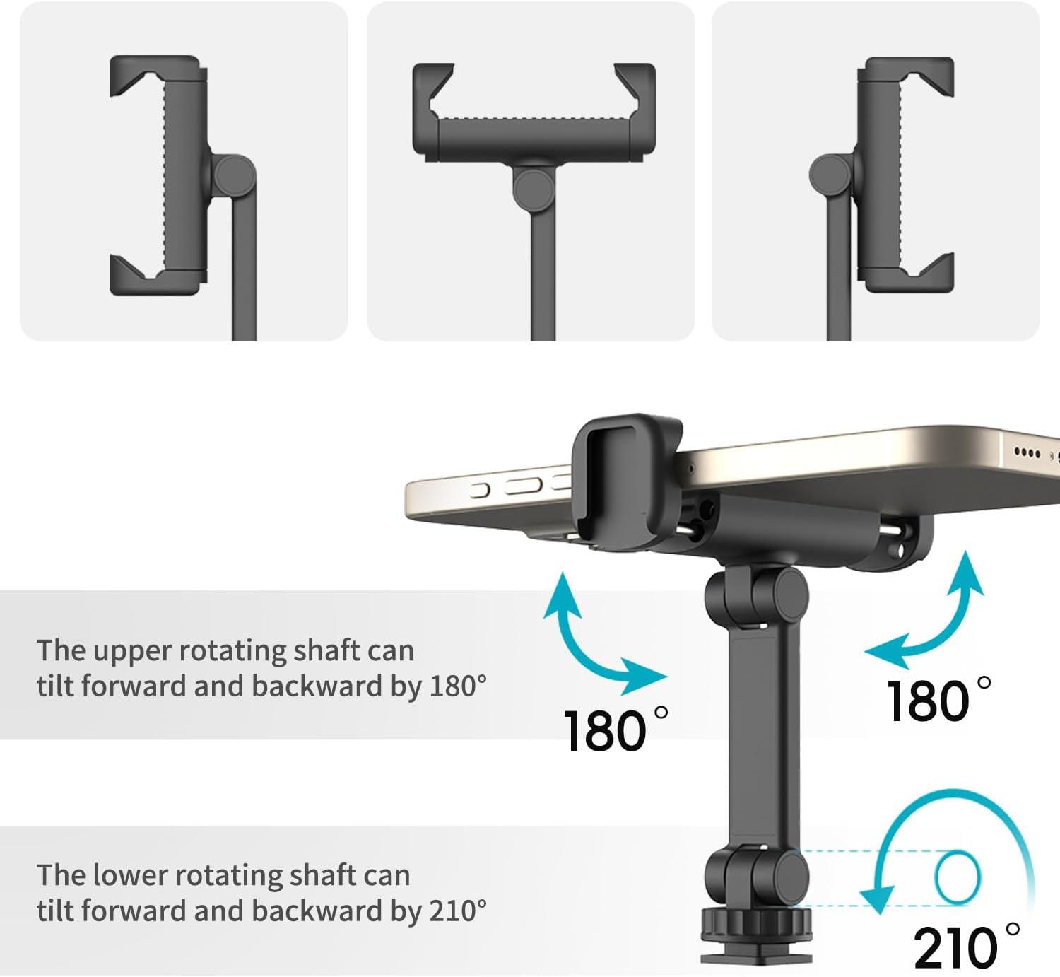 Phone Tripod Mount Holder for iPhone - 2 Cold Shoe and 1/4" Screw, 360