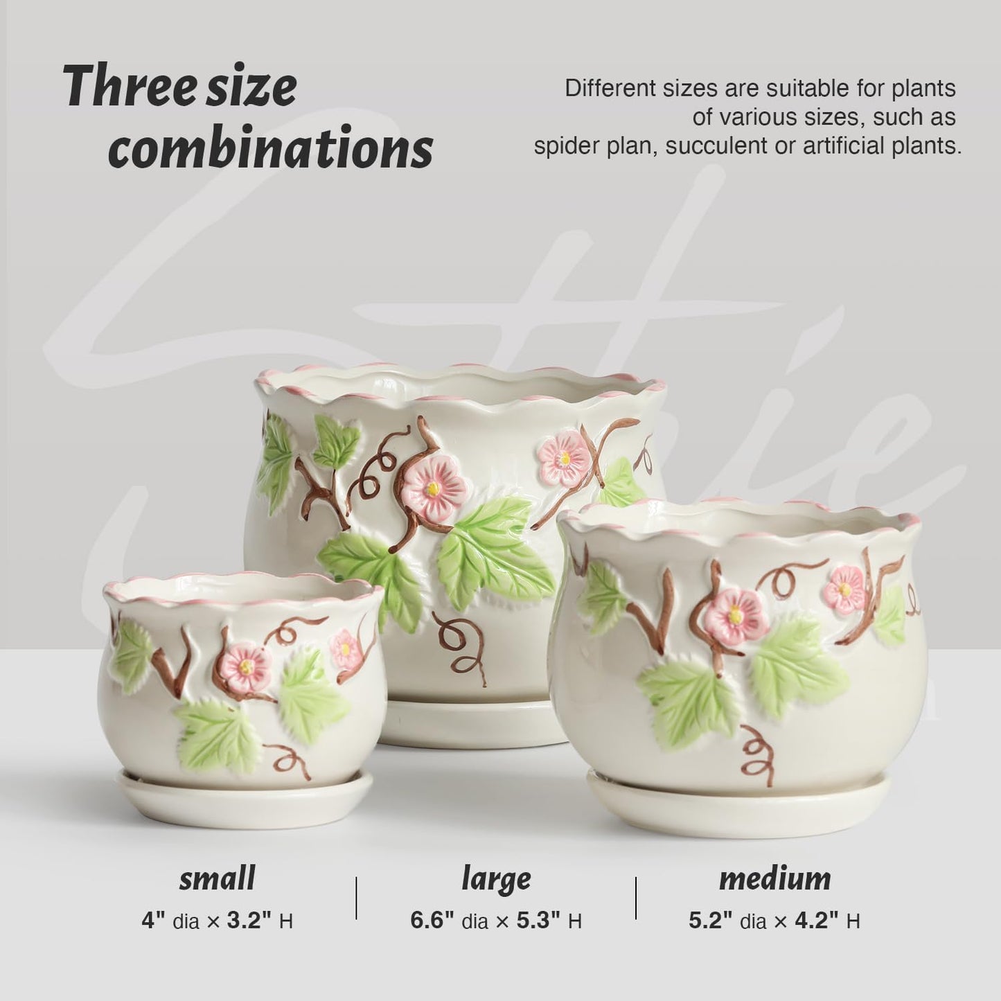 Ceramic Plant Pots with Drainage Holes and Saucers, Round Flower Pots 