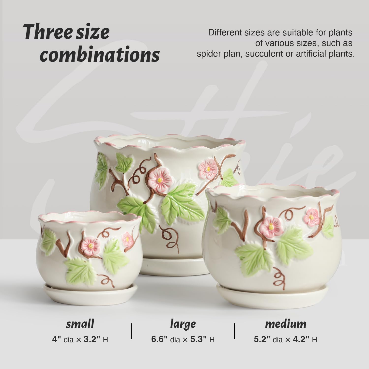Ceramic Plant Pots with Drainage Holes and Saucers, Round Flower Pots 