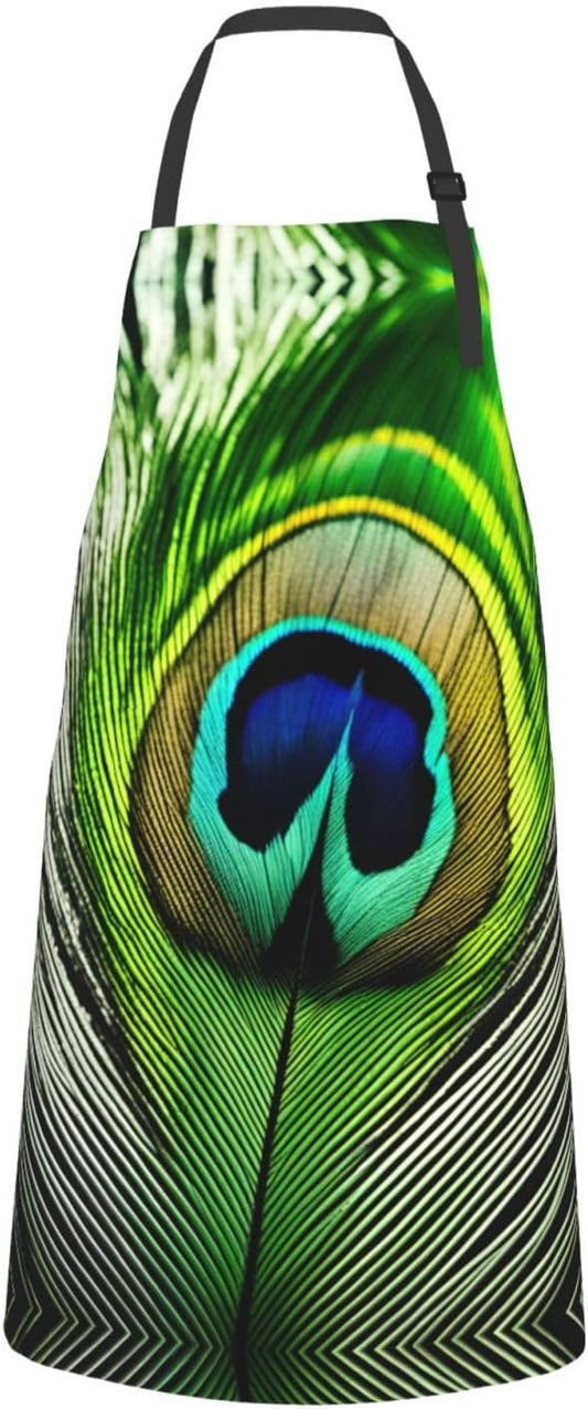 Green Peacock Feather print Waterproof chef's apron with pocket apron for kitchen cooking baking barbecue and gardening