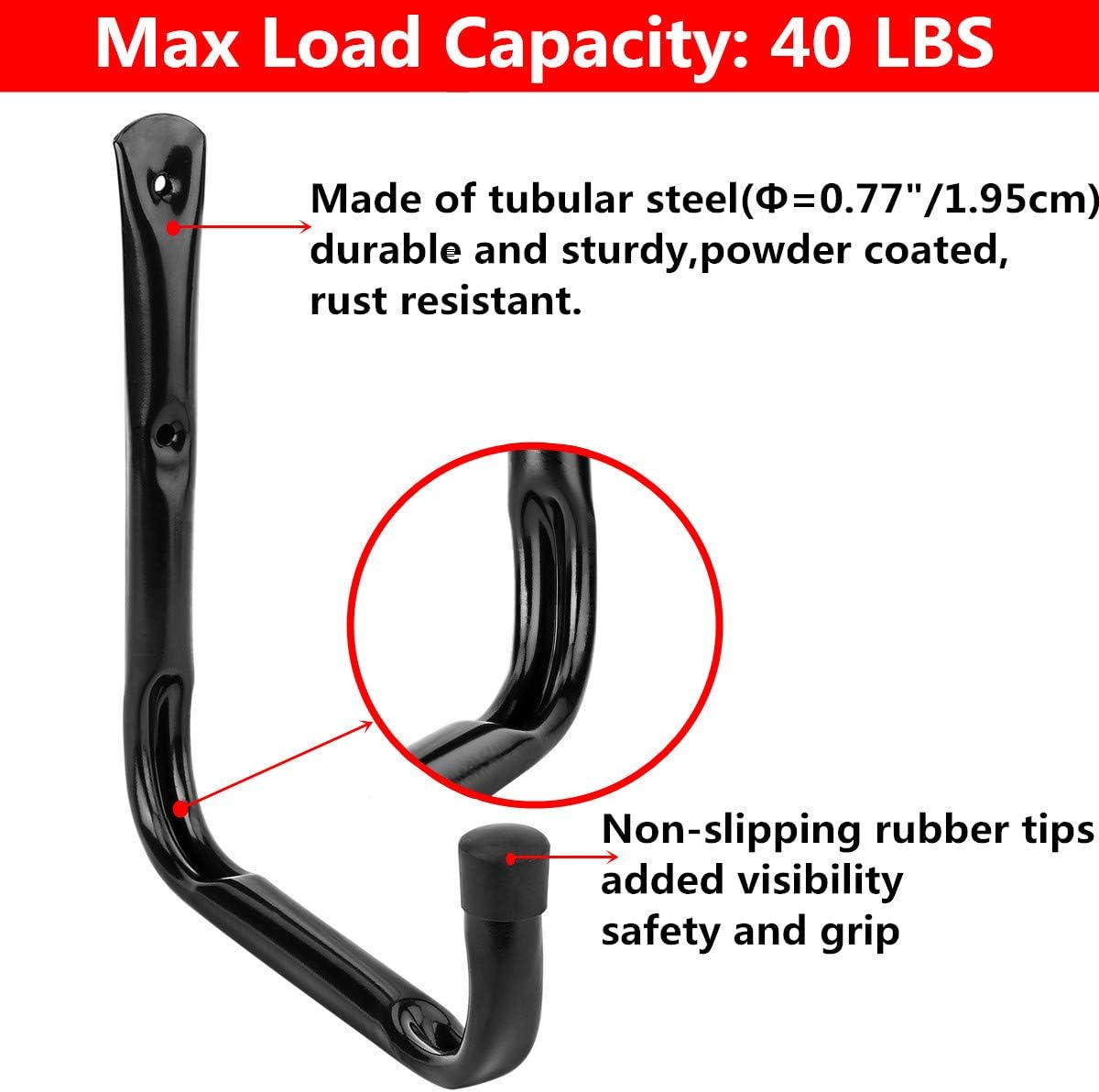 Garage and Garden Storage Utility Hooks Heavy Duty Jumbo Arm Hanger (6 Pcs Black 8" J Hook)
