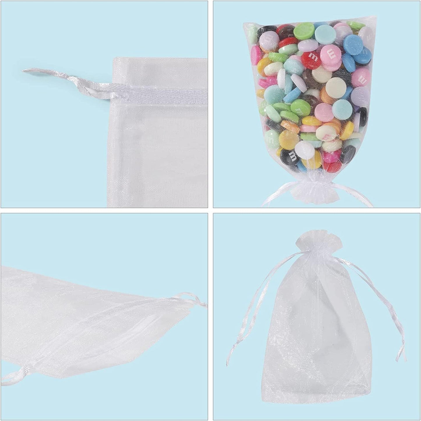 ANZNKU 50 Pack White Organza Bags 5 x 7 in, Small Mesh Gift Bags Bulk Drawstring for Wedding Favors, Gift Wrap Bag for Candy Jewelry Soap Makeup, Cute Goodie Bag Sachet for Party Favor & Easter Gifts