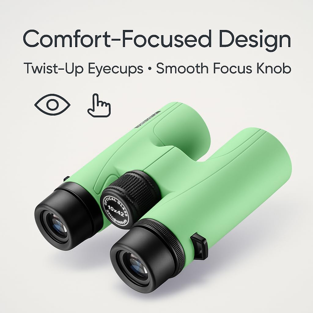 Barska Crush 10x42 Binoculars – Lightweight, Compact & Shockproof Design in Bright Colors for Hiking, Travel, Concerts, Sports, Great Gift Idea – Case & Strap Included
