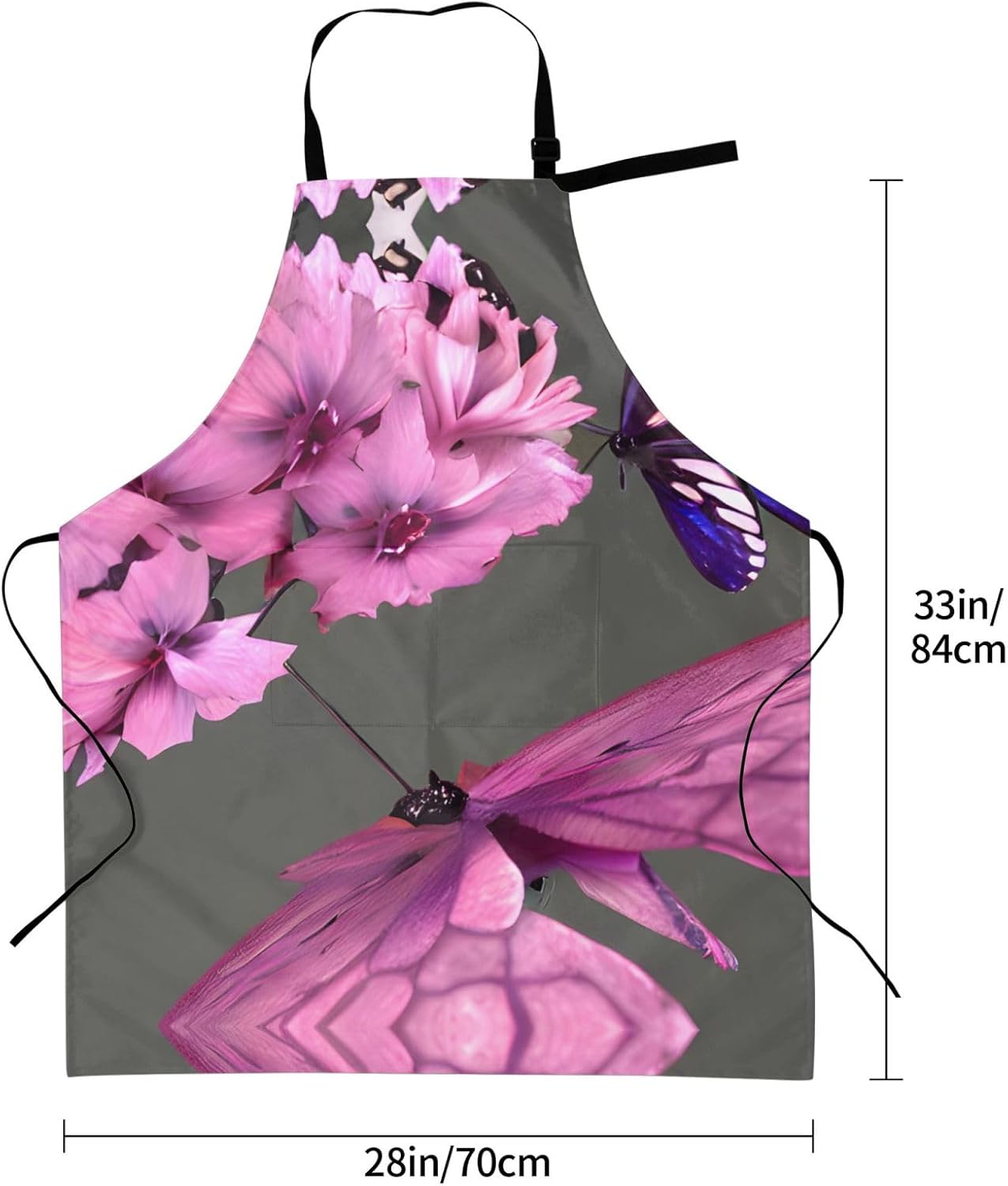 Butterflies Flowers print Waterproof chef's apron with pocket apron for kitchen cooking baking barbecue and gardening
