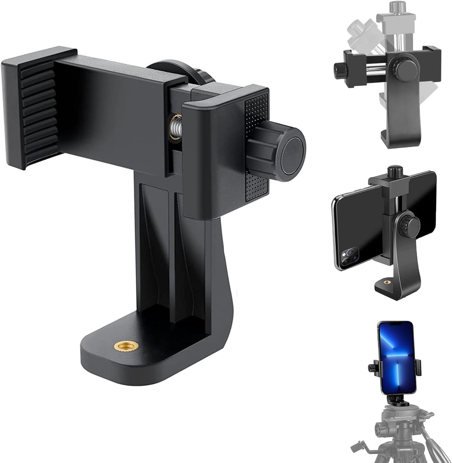 Acuvar Premium Smartphone Holder/Vertical and Horizontal Tripod Mount Adapter Rotatable Bracket with 1/4 inch Screw/Adjustable Clip for iPhone, Android Cell Phone, Selfie Stick, Camera Stand