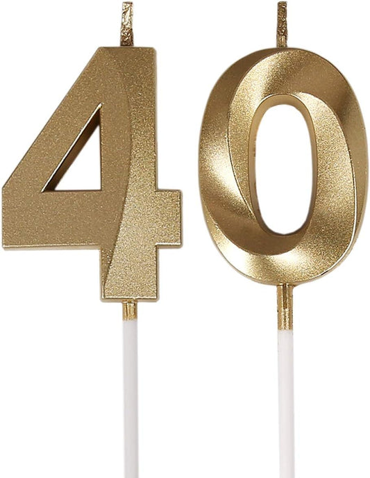 Bailym 40th Birthday Candles,Gold Number 40 Cake Topper for Birthday Decorations Party Decoration