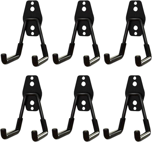 6Pcs Garage Hooks Heavy Duty - Wall Storage Organizer, Black Utility Hooks for Hanging Garden Tools, Hoses and Extension Cords, Steel Hooks, Easy to Install for Garage, Shed or Basement Organization