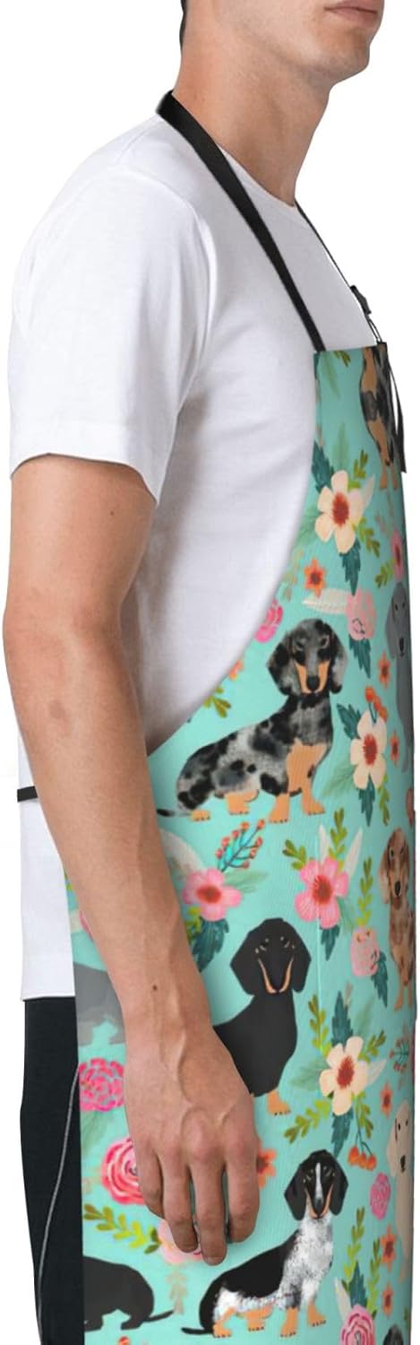 Dog Floral print Waterproof apron with pocket adjustable cooking apron for adult kitchen bibs to bake