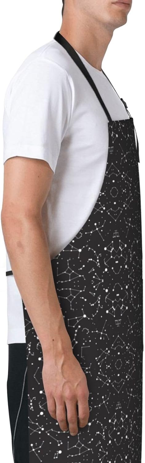 Starry divination constellation Print 28x33 In Adult Kitchen Apron with Pockets Versatile Chef Smock for Cooking Baking